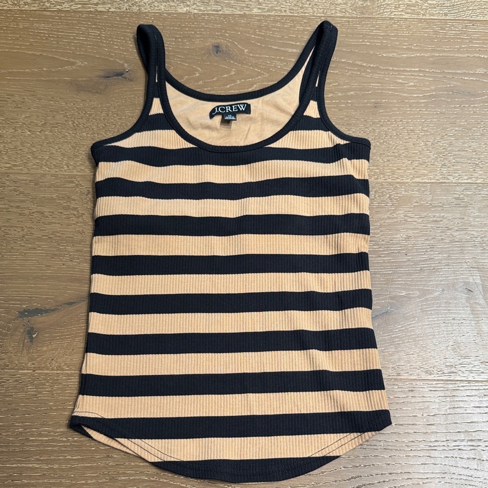 J.Crew Striped Ribbed Tank Top Tan Black Slim Fit XS - Picture 2 of 3